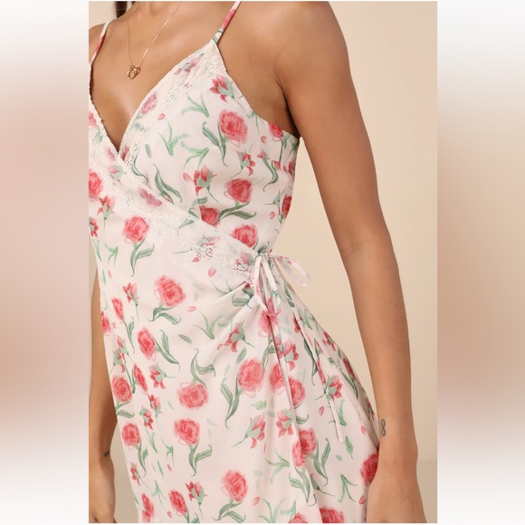 Lulu's Marli Beige Floral Lace Wrap Mini Dress - Picture 3 of 5